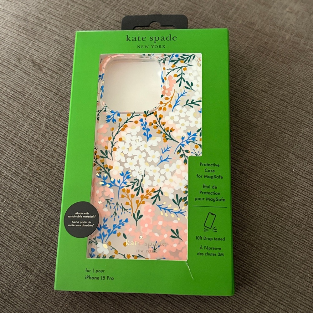 kate spade Floral MagSafe iPhone 15 Pro Case — Pink with White & Blue Flowers